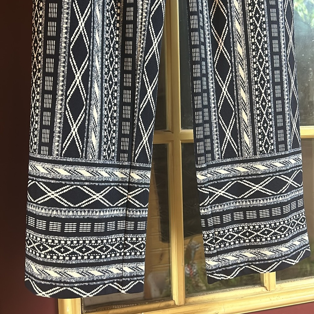 SOHO Wide Leg Trouser Drawstring Pants in Navy Blue and White Tribal Pattern - Picture 7 of 7